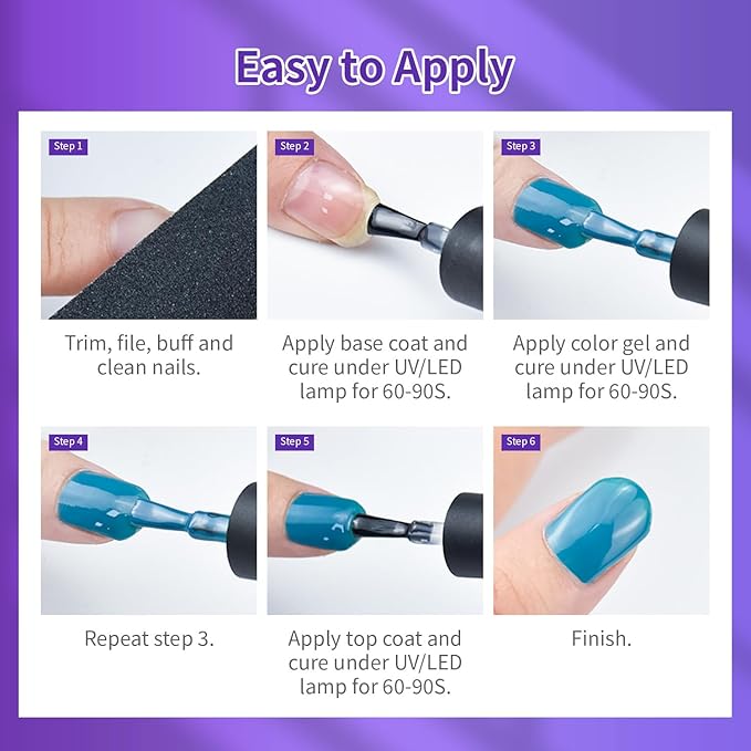 JODSONE 60 Bottles of Gel Nail Polish Kit with U V Light 55 Kinds of Gorgeous and Charming Gel Polish Kit 5 Pieces Soak off Glossy Matte Top Coat Base Coat