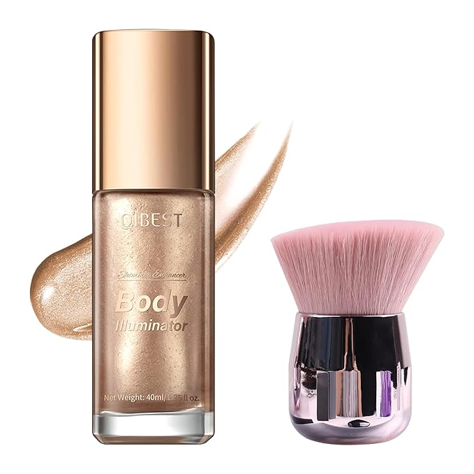 40ml Oil, Shimmery Finish, 2#-Rose Gold, Face & Body Liquid Luminizer, Waterproof Moisturizing Highlighter Makeup, Includes Brush (1.0 Fl Oz, Stick Package, Unisex)