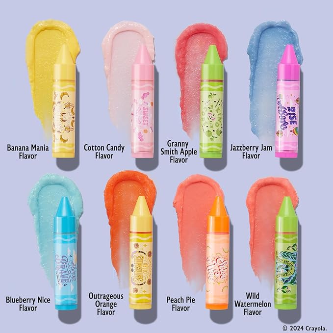 Lip Smacker Crayola Party Pack - 8 Moisturizing Lip Balms, Hydrating & Protecting, Fun Flavors, Glossy Finish, Cruelty-Free - Color of Kindness