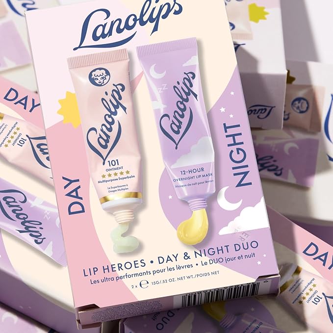 Lanolips 101 Lanolin Lip Balm & Overnight Lip Mask Duo - Heroes Kit for Complete Day to Night Care - Deeply Hydrating Moisturizer Set with Pure Lanolin Oil (2 Count)