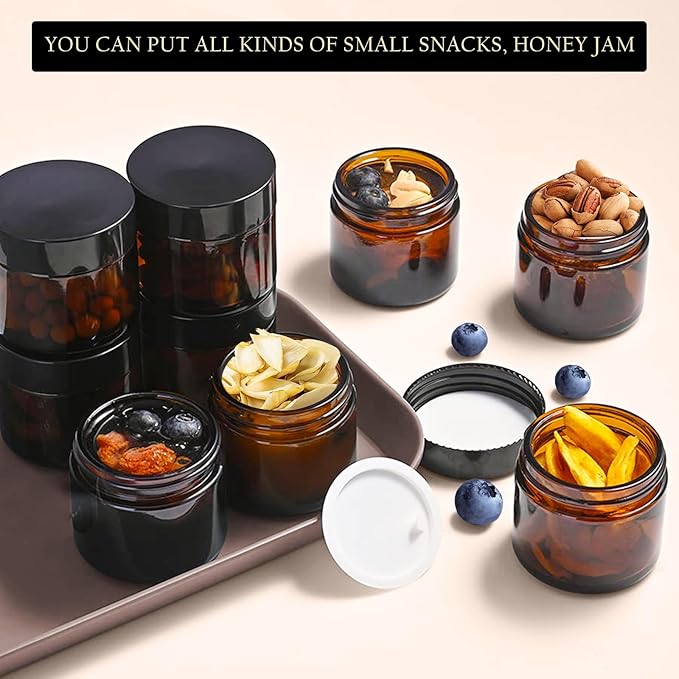 Lil Ray 1 oz Round Amber Glass Jar with Inner Liners and Black Lid (24pcs)