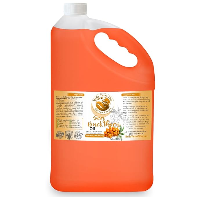 Bella Terra Oils Pure Sea Buckthorn Oil – 1gallon, Enhances Hair and Skin Appearance, Rich in Nutrients, Non-Greasy, Quick Absorbing