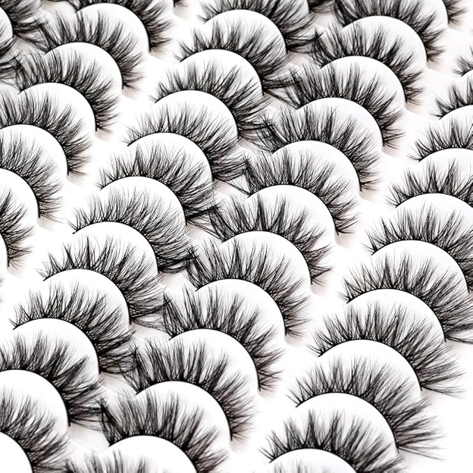 False Eyelashes 48 Pairs Faux Mink Lashes 14mm Wispy Lashes 3D Fluffy Cat Eye Lashes Pack Bulk Wholesale Strip Lashes(style 48-042)