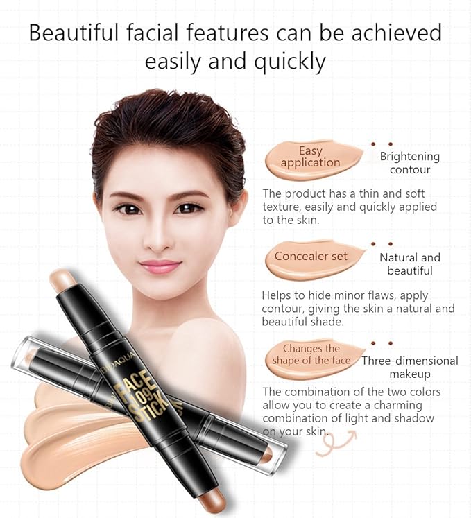 BIOAQUA Play 109 Face Stick Contour Duo 2 in 1 Highlighter Pencil (#02 IVORY WHITE / LIGHT COFFEE)