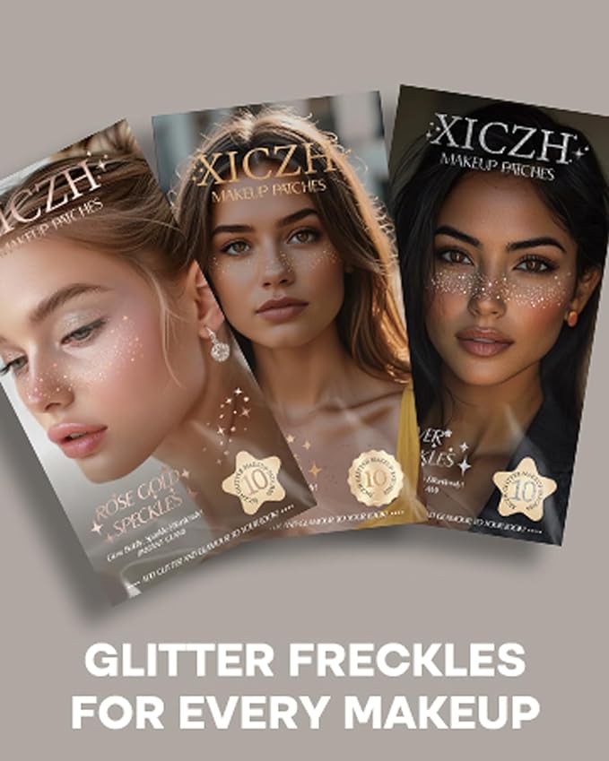 Glitter Freckles,Body and Face Glitter Makeup Patches for Women Girls, Waterproof Festival Rave Accessories fit Country Concert Outfits (Silver - 10 pcs)