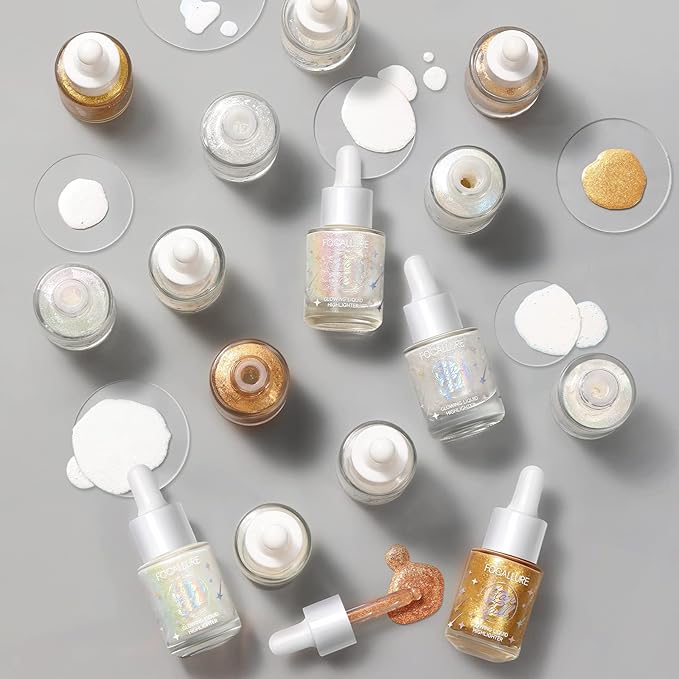 FOCALLURE Starfall Glowing Liquid Highlighter, Shimmering Body Oil, Non-Sticky Shimmer Liquid Luminizer, Non-Greasy, Face & Body Glitter Makeup for Costumes, Cosplay, Rave Festival, MOON CHILD