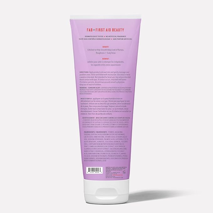 First Aid Beauty - KP Bump Eraser Body Scrub with 10% AHA, Keratosis Pilaris Skin Exfoliator with Glycolic and Lactic acids, Helps Reduce Chicken Skin Bumps, Safe for Sensitive Skin, 2 oz