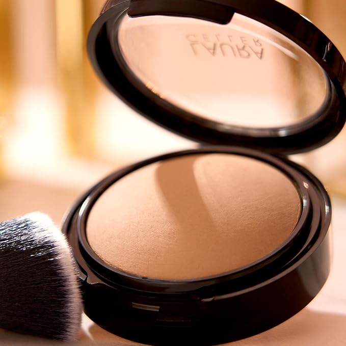 LAURA GELLER NEW YORK Baked Double Take Powder Foundation - Golden Medium - Buildable Medium to Full Coverage - Matte Finish