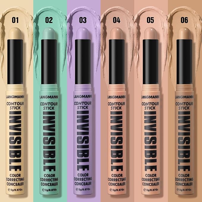 LANGMANNI Multi-Use Face Contour Stick,Highlighter & Concealer Stick, Combo Use For Correcting Color Balancing (#01+#02 Yellow+Green)