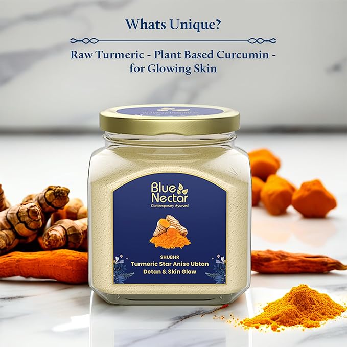 Blue Nectar Turmeric Ubtan Powder for Glowing Skin | Ayurvedic Ubtan Face Pack for Skin Brightening | Tan Removal Face Pack for Women & Men with Multani Mitti Powder | (3.5 Oz, 9 Herbs)