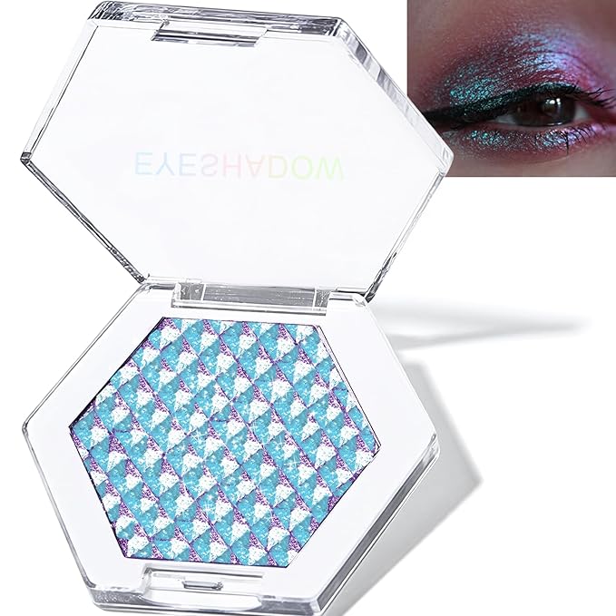 Glitter Eyeshadow Palette, Multichrome Chameleon Purple Blue Eye Shadow, Color Shifting Multi-Reflective Holographic Eyeshadow Shimmer Inner Corner Eye Brightener Highlighter Makeup