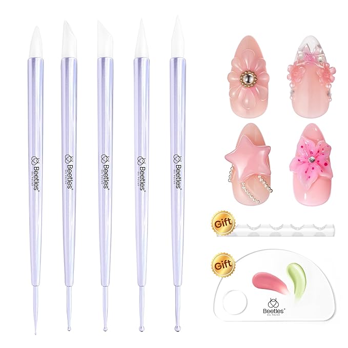 Beetles 5PCS Nail Art Dotting Tools Nail Art Sculpture Pen, Dual-Head Resin Nail Art Tools, Carving Drawing Tool, Silicone Brushes Set Pottery Clay Sculpting Tools Modeling Painting Tool DIY Art