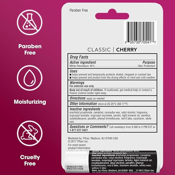 ChapStick Cherry Lip Balm 4-Pack + 1 Original ChapStick, Lip Moisturizer, 0.15 Oz Ea (5 Piece Set)