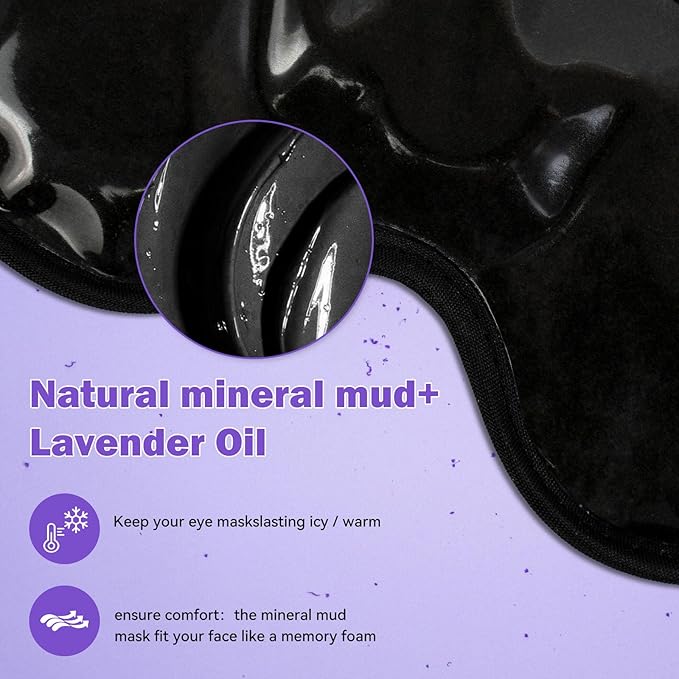 Cooling Gel Eye Mask Reusable Cold Eye Mask, Frozen Eye Mask Ice Eye Compress Ice Pack, No Freeze, Cool Relaxation, Comfort Snug Fit, Eye Cover Ice Mask with Mineral Mud for Office, Home, 2PCS