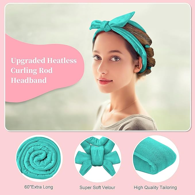 Heatless Curling Rod Headband, Upgraded 60" Extra Long Heatless Curls Headband Soft Hair Curlers to Sleep In Hair Rollers No Heat Curls (Green)