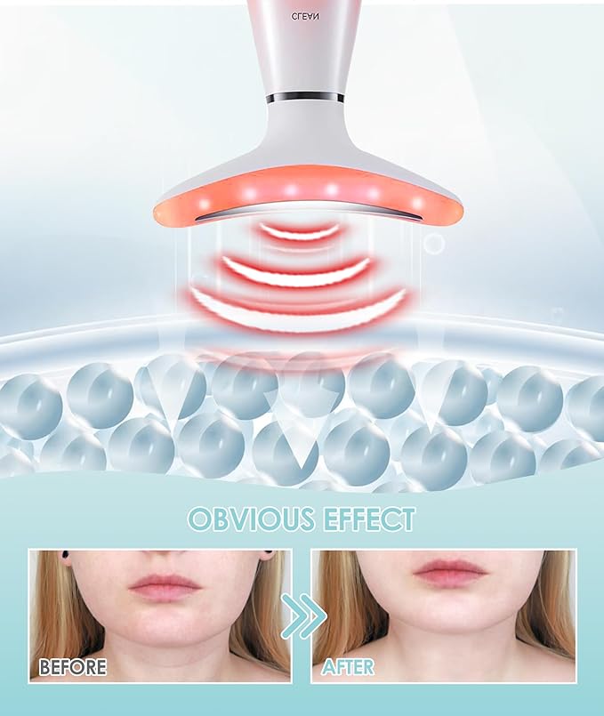 7 Color Neck Face Massager - Facial Massager Tool for Skin Care at Home, Vibrating Face Massager with Thermals, Pink