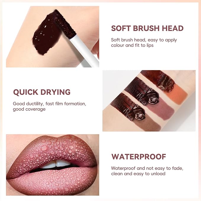 Dark Brown Peel Off Lip Liner Stain Tattoo with Nude Lip Gloss Glow Oil, Non-Stick Cup High Shine Lip Combo Waterproof Long Wear Lightweight Glossy Lipstick Makeup