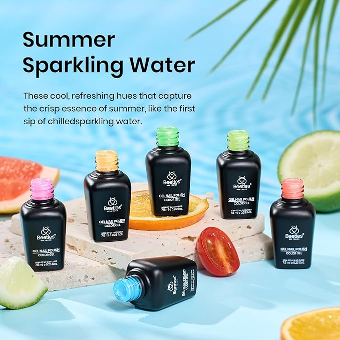 Beetles Glitter Gel Polish Set, 6 Colors Sparkling Water Shimmer Blue Green Pink Orange Glitter Neon Gel Polish Halloween Soak Off Nail Art Design Salon Home Manicure Gift for Girls Women