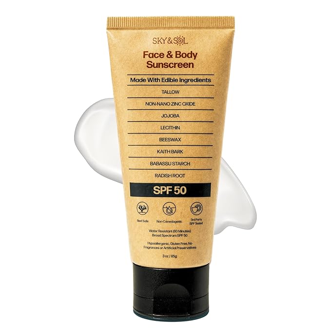 Mineral Sunscreen SPF 50 | With Grass-Fed Tallow & Zinc Oxide | Non-Greasy Formula for Face & Body | Made Without Reef-Harming UV Filters | 3 oz (85 g)