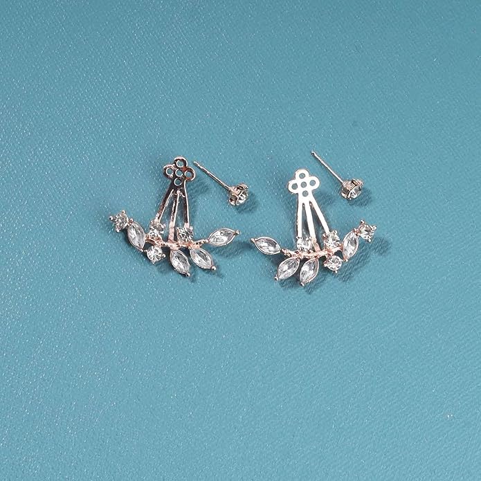 Boho Crystal Leaf Ear Jackets Earrings Gold Cz Crystal Earrings Rhinestone Front Back Studs Earrings Minimalist Earrings Jewelry for Women and Girls Gifts