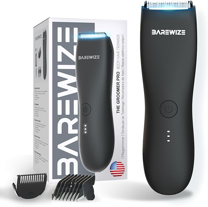 Body Hair & Pubic Hair Trimmer for Men | Waterproof, USB-C Rechargeable, LED Light, Replaceable Ceramic Blade, Electric Ball Shavers, Manscape Kit, Mens Personal Groomer (Raven Black)