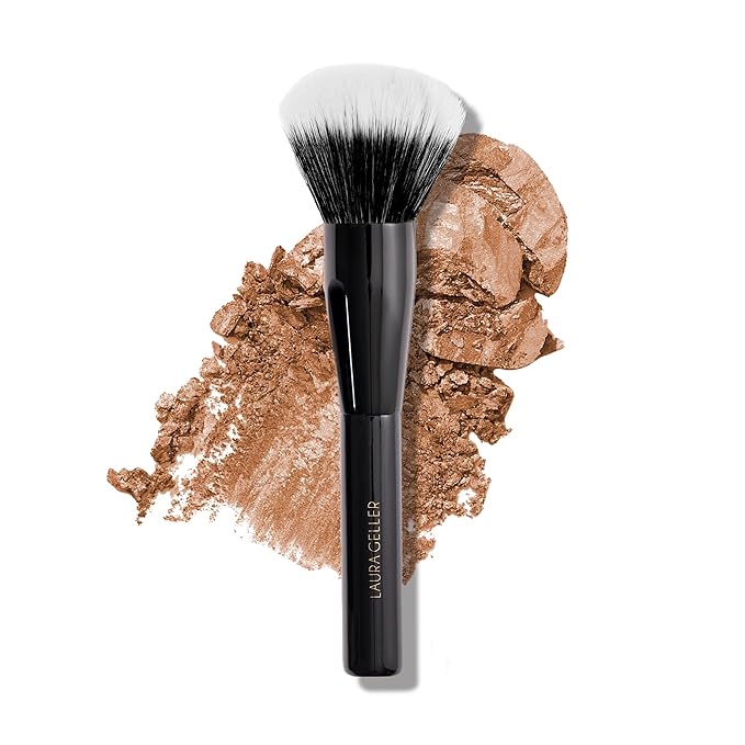 LAURA GELLER Full Face Powder Makeup Brush with Wooden Handle in Midnight Black – Foundation, Setting Powder, Blush, Bronzer, Highlighter and Luminizers – Sheer, Even Application and Blending Makeup