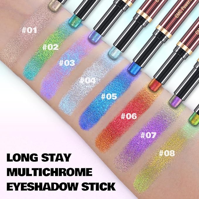 CHARMACY Duochrome Long Stay Eyeshadow Stick, Creamy Eye Shadow Stick, Multicolor-Shifting Glitter Eyeshadow, Waterproof & Smudge-Proof, High Pigmented, Built-in Smudger #06