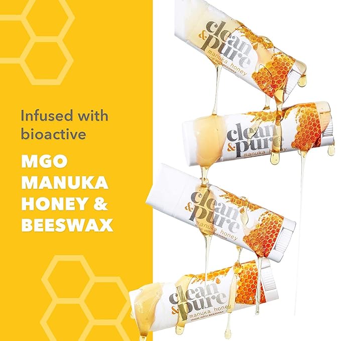 Lip Balm 4-Pack (Manuka Honey with Sunscreen) | Lip Care Set With 100% All Natural Beeswax | Vitamin E Oil | Flavored Lip Balm for Dry, Chapped Lips | Made in Australia
