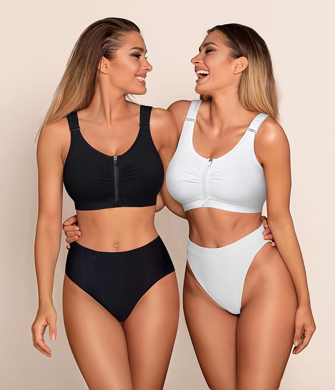 BRABIC Zip Front Closure Everyday Bra for Women Post Surgery Compression Support with Adjustable Straps Wirefree