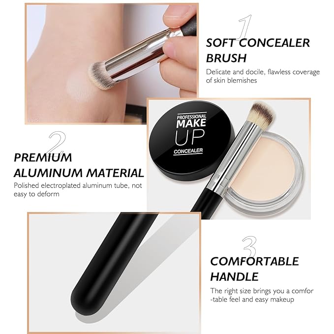 Cream Concealer Full Coverage Makeup, Matte Color Correcting Concealer with Brush, Waterproof, Conceals Blemish, Pores and Spots, Under Eye Makeup Concealer for Dark Circles (#05 MEDIUM HONEY)