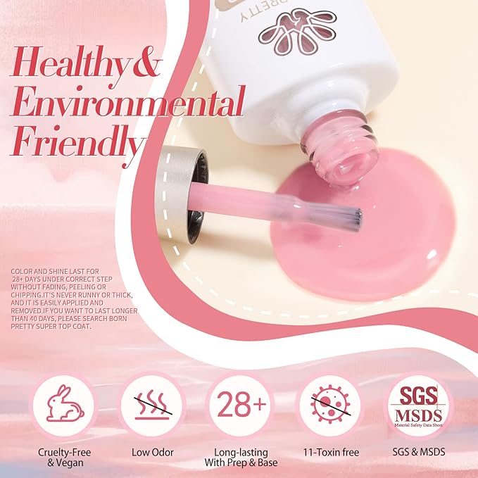 Born Pretty Jelly Gel Nail Polish Sheer Pink Gel Nail Polish Crystal Transparent Milky Gel Polish Kit Nail Art Varnish Collection Gift Set 7ML 6PCS