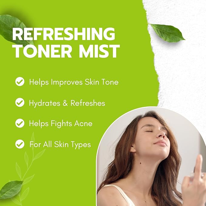 Green Tea Matcha Facial Toner Mist with Peppermint, Refreshing, Moisturizing, and Soothing Face Toner, with Jojoba Oil, Castor Oil, Snail Filtrate,120ml