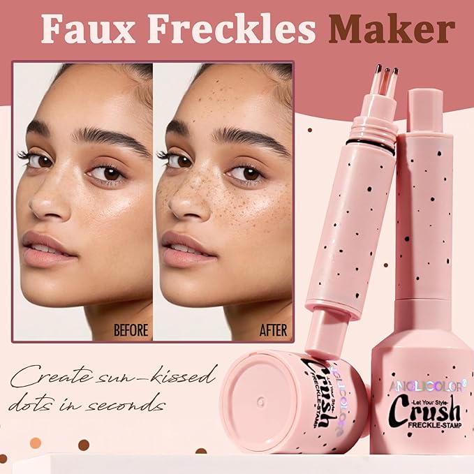 Faux Freckle Stamp, Freckle Pen Waterproof – Faux Freckles Maker for Natural Sun-Kissed Look, Quick-Dry & Long-Lasting, Easy One-Press Application, Cute & Trendy Gift for Women & Girls - 03 Deep