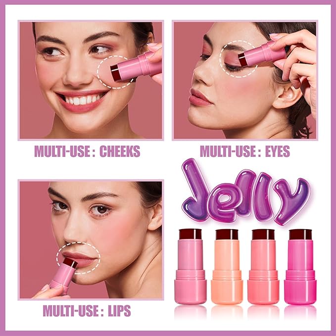 Cooling Water Jelly Tint,Jelly Blush Stick,Long Lasting Milk Jelly Blush Stick-1,000+ Swipes Per Stick,Jelly Texture Moisturising,Buildable Watercolor Finish (B, S)