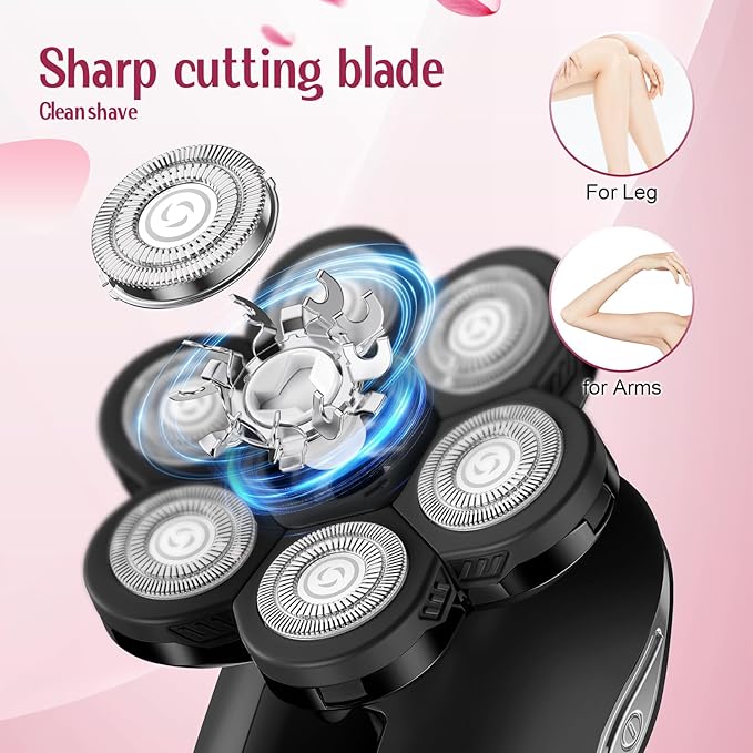 Electric Razors for Women,7D Gifts for Women,Cordless Electric Shaver with Detachable Head Wet/Dry Facial Hair Remover for Legs Painless Water Resistant (Black)