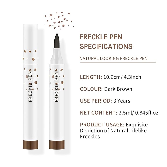 2 Pcs Freckle Pen Set, Natural Lifelike Fake Freckles Makeup Pen Magic Brown Color Freckles Makeup Tool Long-Lasting Waterproof Dot Spot Pen for Effortless Sunkissed Makeup (Dark Brown)