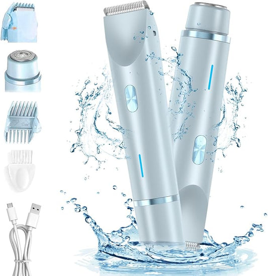 Dermave Bikini Shaver,Bikini Trimmer for Women,2025 Upgrade Dual Head Shaver Women,2 in 1 Wet & Dry Waterproof Electric Bikini Trimmer for Face, Body & Intimate Areas,Blue
