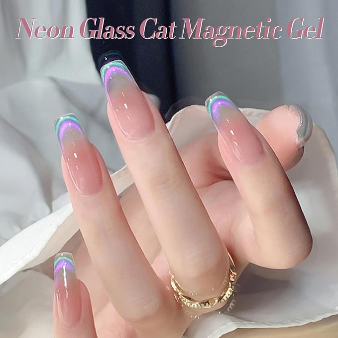 Born Pretty Cat Magnetic Eye Gel Nail Polish Rainbow Aurora Cat Magnetic Gel Polish Pink Green Blue Yellow Glitter Holographic Cat Magnetic Eye Gel Manicure Nail Art DIY, Firefly Aurora Series 6PCS