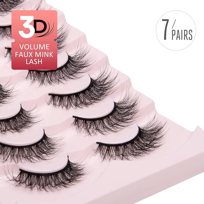 Fake Lashes Natural Wispy Lashes Airy Volume Faux Mink Lashes Fluffy Long False Eye Lashes Sets Pack 18MM Reusable Eyelashes A05