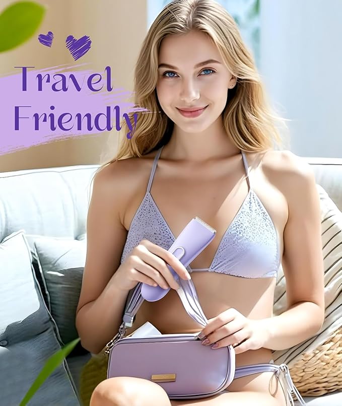 Bikini Trimmer for Women - Painless Pubic Hair Trimmer with 3 Shaving Speeds, IPX7 Waterproof Electric Razor, Cordless Women’s Bikini Shaver for Sensitive Skin