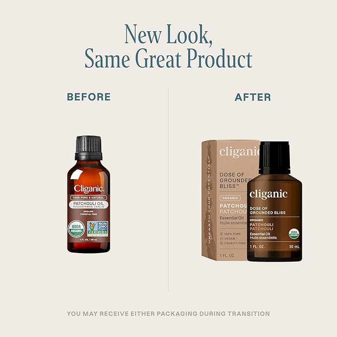 Cliganic Organic Patchouli Essential Oil - 100% Pure Natural for Aromatherapy Diffuser | Non-GMO Verified (Packaging May Vary)