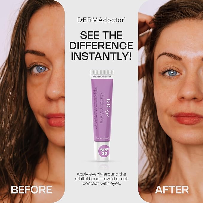 DERMAdoctor DD Caffeine Eye Cream for Dark Circles, Illuminator, Anti Aging, Eye Cream with SPF 30 for Puffiness, Bags Under Eyes, Defining Radiance Under Eyes Cream; Dermatologist Formulated - 0.5 oz