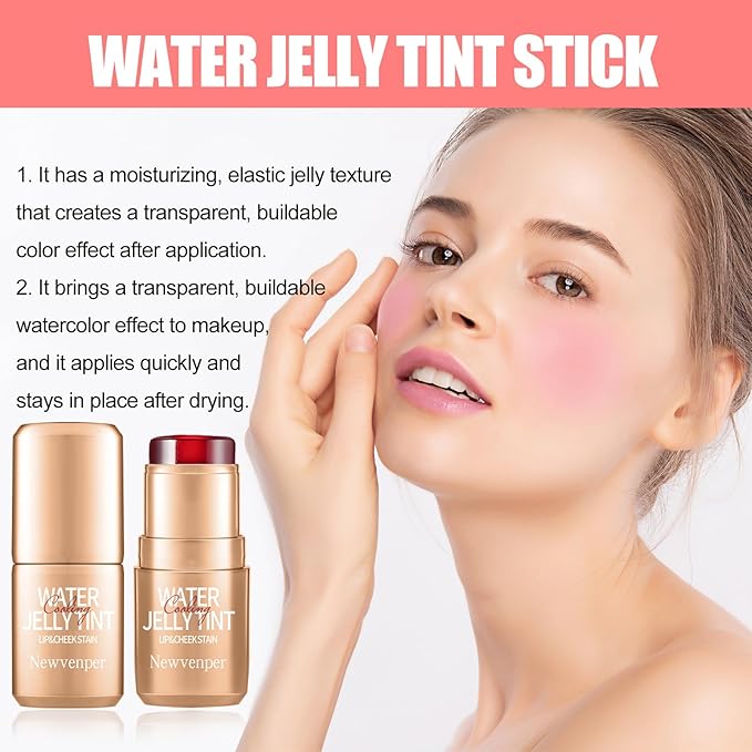 2PCS Jelly Blush Stick, Multi-Purpose Lip & Cheek Stick, Waterproof jelly tint, Moisturizing Cooling Water Jelly Tint Long Lasting cheek stain & lip tint for Women and Girls 01#