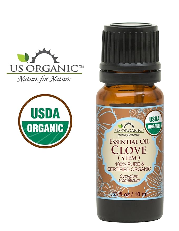US Organic 100% Pure Clove Stem Essential Oil - USDA Certified Organic, Steam Distilled (10 ml)