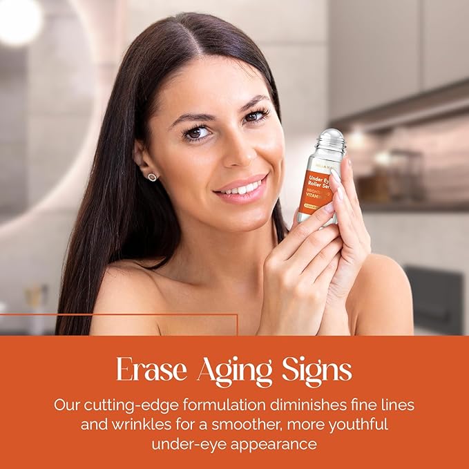 Eye Roller Serum with Vitamin C & Niacinamide - Eye Serum for Puffiness & Fine Lines - Anti Aging Korean Skin Care - 1.69 Fl Oz./50ml