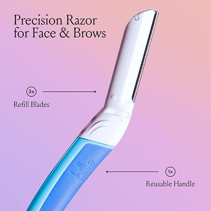 Billie - Dermaplane Starter Kit - Reusable Handle + 3 Refill Blades - Remove Facial Hair + Perfectly Shape Brows - Dermatologist-Approved - WaterPark