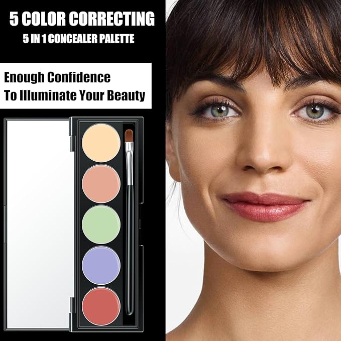 5 In 1 Multi-Use Correcting Concealer Palette,Waterproof Long Lasting Contour Palette,Professional Creamy Concealer Kit for Women,Easy to Create Full Coverage and Natural Finish.#6