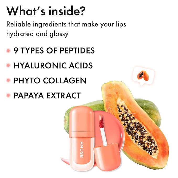 Amuse SEOUL BEBE TINT - 02 PAPAYA CORAL | 24-hour Long-lasting Lip Stain, Plumping, Hydrating, Moisturizing, No Peel Off, Lip Care, Treatment, Non Sticky, Korean Lip Tint for Dry Lips