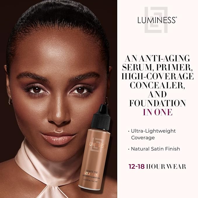 Luminess Air Silk 4-In-1 Airbrush Foundation- Foundation, Shade 150 (.5 Fl Oz) - Sheer to Medium Coverage-Anti-Aging Formula Hydrates and Moisturizes - Professional Makeup Kit for Cordless Air Brush