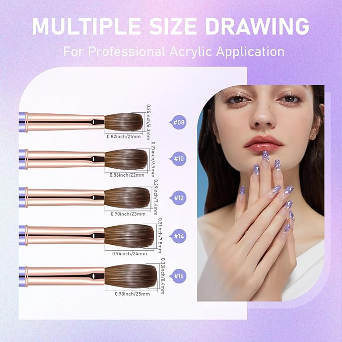 Acrylic Nail Brush Size #16, KEMEISI 100% Pure Kolinsky Nail Art Brushes Sturdy Handle Oval Shaped Acrylic Powder Nail Design Tools for Professional Manicure DIY Home Salon (Purple)
